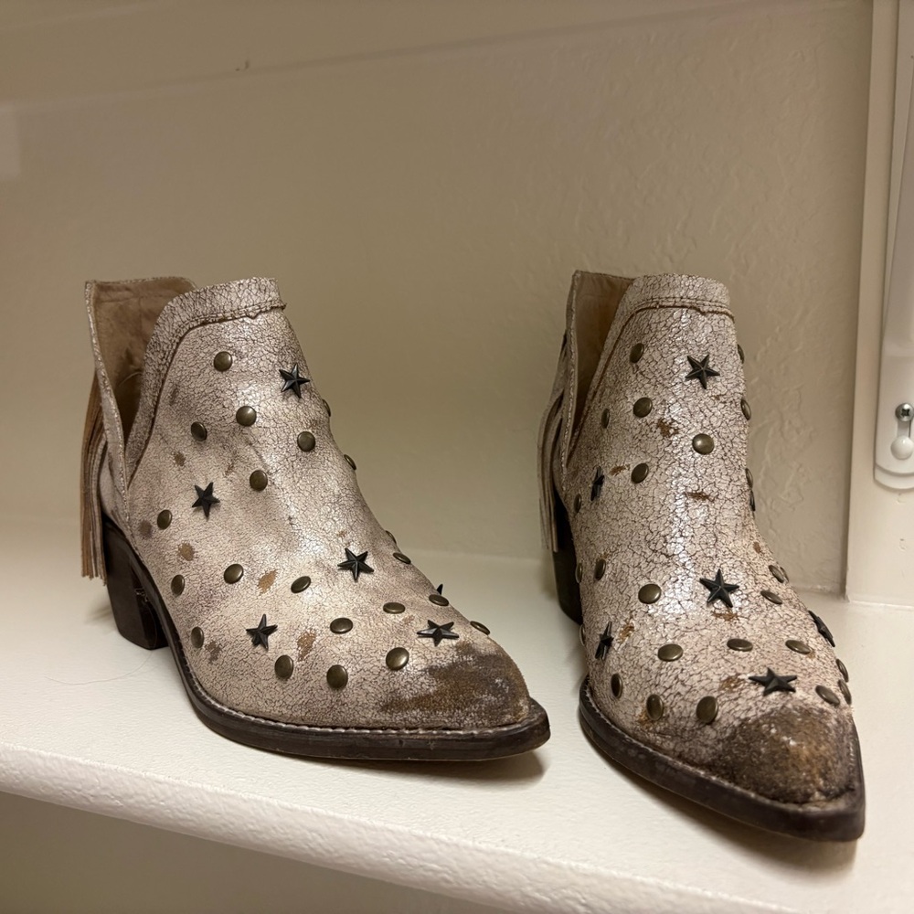 Metallic Star & Stud Fringe Ankle Booties - Women's